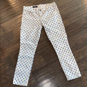 J. Crew White jeans Pants with Blue Floral Design size 27 Ankle